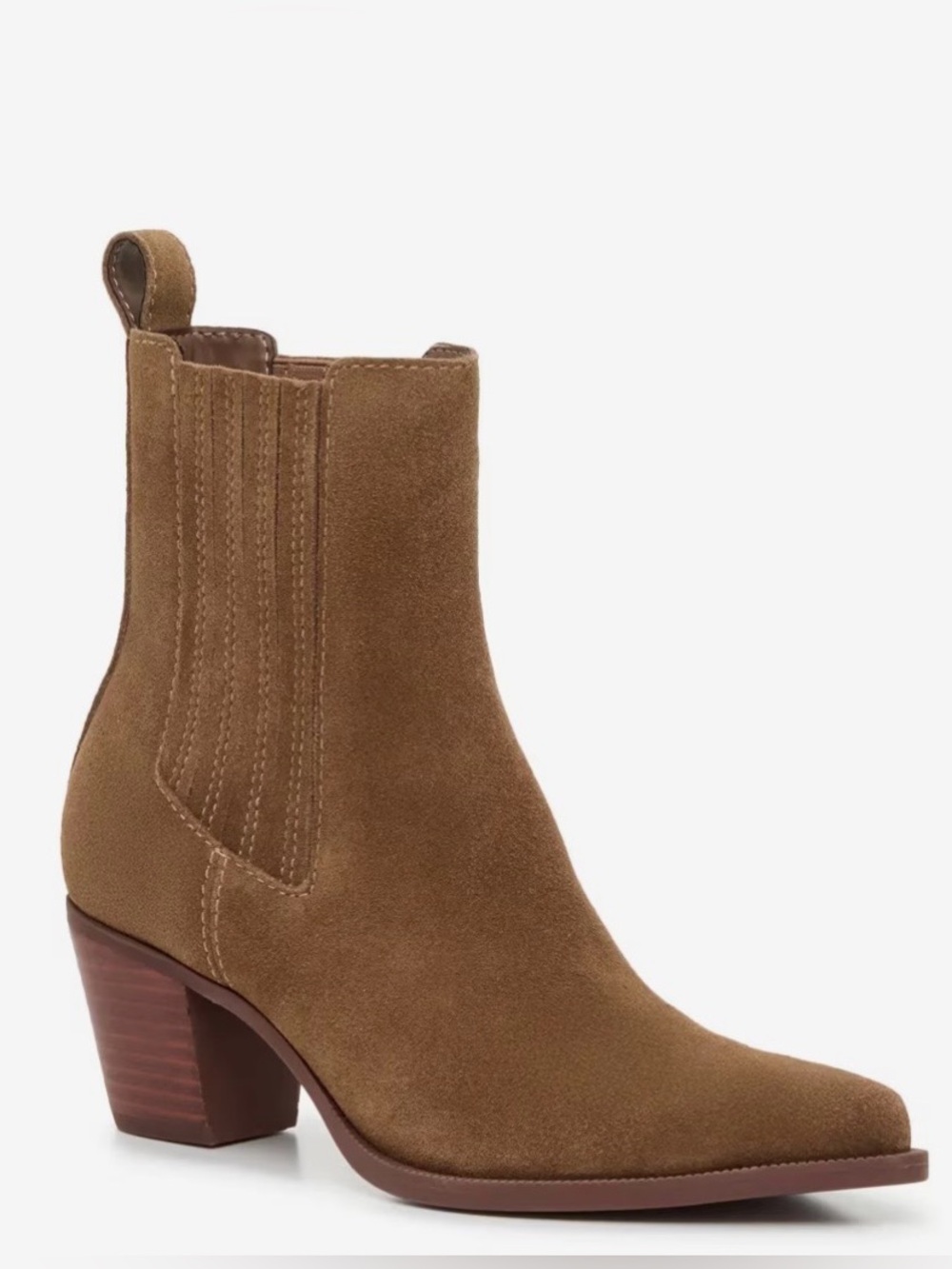 NEW Dolce Vita Steffi Suede Chelsea Ankle Boots w/ Heel - Chestnut Suede size 9 - Picture 2 of 10